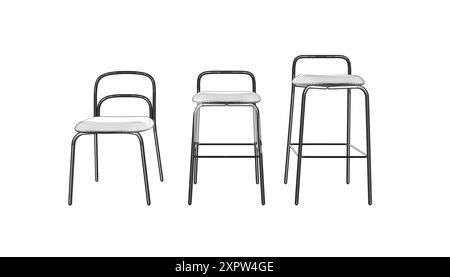 Vector illustration Bar stool icons set of contours. Chair bench. Club furniture. Front view. Stock Vector