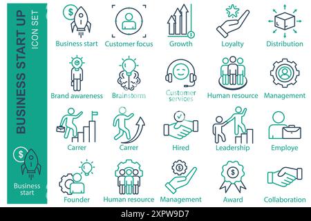 Business icon set. icon related business startup. business start, founder, employe, and more. line icon style. business element vector illustration Stock Vector