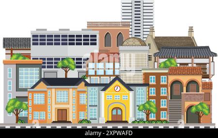 Illustration of different architectural styles in a city Stock Vector