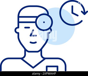 Ear nose throat doctor and clock. Health clinic working hours. Medical service schedule. Pixel perfect, editable stroke vector icon Stock Vector