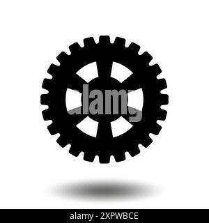Black gear icon. Machine sprocket gear icon. Flat design. Vector cogwheel sign symbol on a white background. Stock Vector