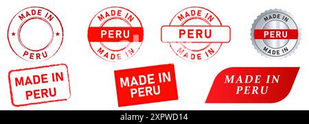 made in peru stamp logo shape collection grunge texture badge template design icon Stock Vector