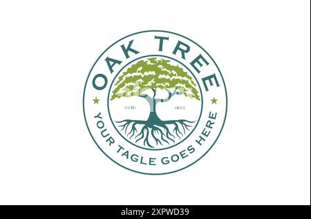Vintage Retro Oak Tree Label Stamp Logo vector design Stock Vector