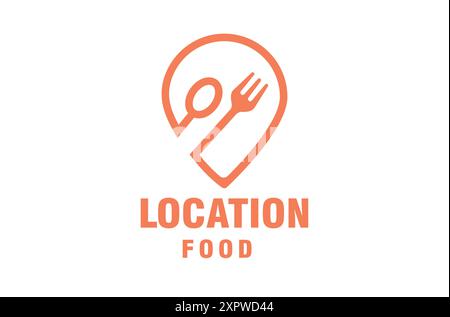 Spoon and Fork Design Inspiration in Orange Pin Icon can be used as a Food Delivery Logo. Restaurant Stock Vector