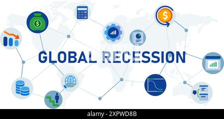 global recession market crash crisis international market icon set decrease crash economy downfall falling market design Stock Vector