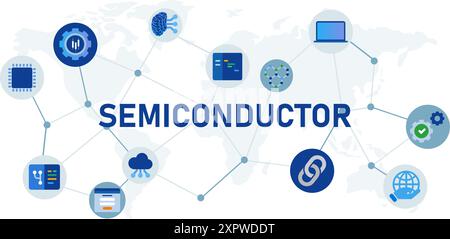 semiconductor icon set blueish part microchip microprocessor element icons elements attached Stock Vector
