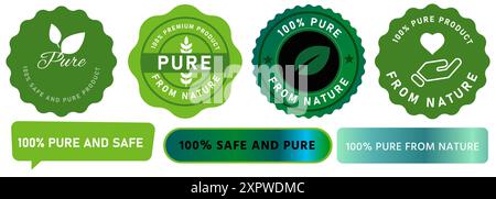 Pure products 100 percent stamp design icon collection concept nature friendly eco ingredients Stock Vector