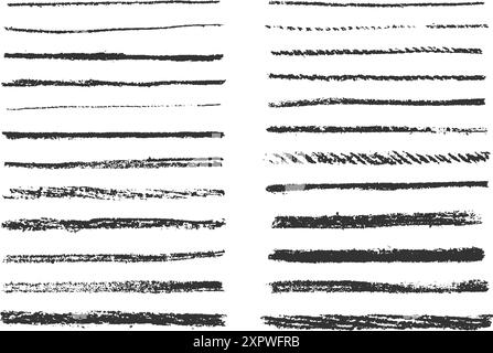 Brush strokes vector set. Crayon and chalk underline hand drawn marks. Pen and pencil sketch scribbles. Charcoal texture thin stripes on white Stock Vector