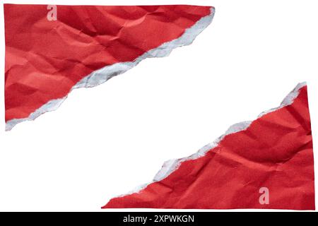 Torn red triangle shaped paper edge on white background with clipping path Stock Photo