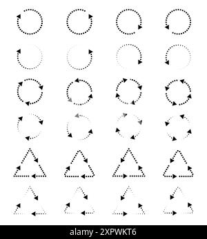 Dotted refresh icon or symbol, restart icon circle arrow symbolizes vector. Recycling icon set. Stock Vector