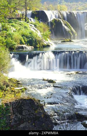 Landscape with waterfall Štrbački buk, located on the Una River. The most beautiful places in Bosnia and Herzegovina - natural attractions. Stock Photo