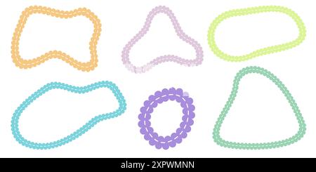 Hand drawn scalloped frames with dashed stitches. Stock Vector