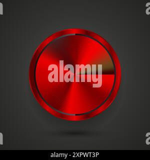 Red Abstract circle button, red blank button template with metal texture-chrome, silver, steel, realistic metralic and light background Stock Vector