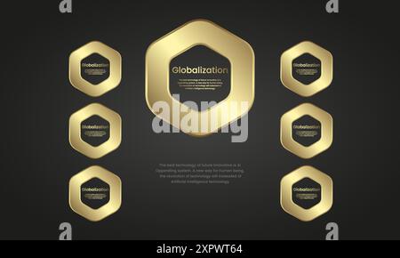 Chart of premium hexagon infographic icons design on dark gradient background, Luxury symbol Infographic design Stock Vector