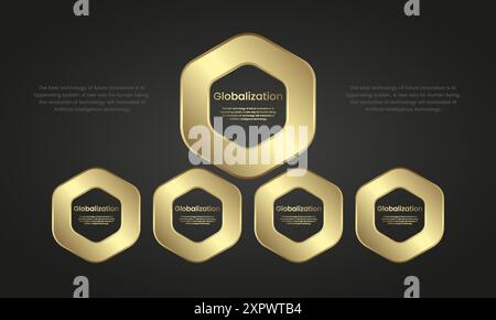 Set of premium hexagon infographic icons design on dark gradient background, Luxury symbol Infographic design. a Gold web buttons. and vector, illustr Stock Vector