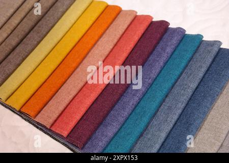 Colorful fabric samples in different colors Stock Photo