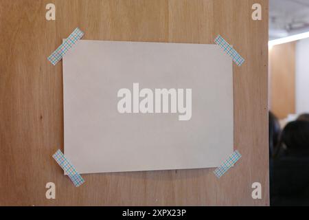 Blank paper sheet attached to wooden board with copy space for text Stock Photo