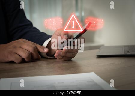 Alert security message SMS alert notification alarm on Smartphone Cyber security and cybercrime Stock Photo