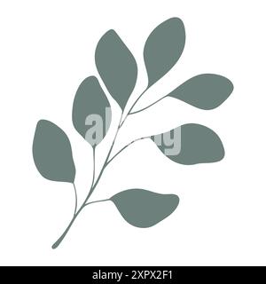 Silhouette Eucalyptus branch, leaves. Isolated on white background. Vector illustration Stock Vector