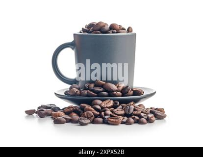 Coffee cup and coffee beans isolated on a white background. Stock Photo