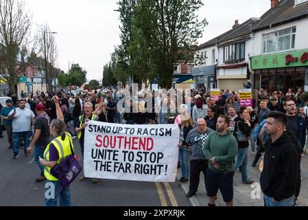 A Telegram social media hit list named an immigration solicitor in Westcliff on Sea as a target prompting a counter protest by the local community Stock Photo