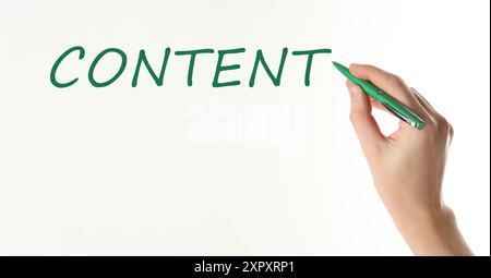 Word Content written by woman on white background. Banner design Stock Photo