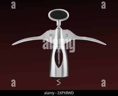 Winged corkscrew on dark red gradient background Stock Photo