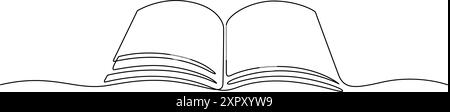 open book one line drawing continuous. education concept thin line illustration Stock Vector