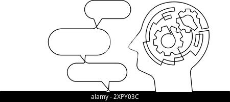 ai chatbot neural network one line continuous drawing copy space illustration Stock Vector