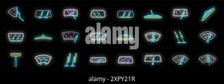 Windshield wiper icons set outline vector. Car blade. Automobile fluid neon color on black Stock Vector
