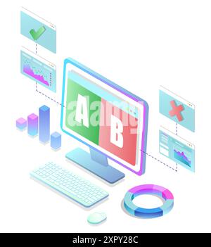 Ab split test of marketing research to compare two versions of advertisement Stock Vector