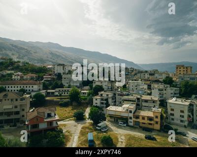 A view from the castle towards the center of the city of Gjirokaster, Albania in summertime. High quality photo Stock Photo