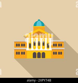Government building with dome and columns is shown in flat design with long shadow Stock Vector