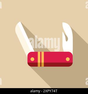 Red swiss army knife is laying open with the blade and bottle opener extended Stock Vector