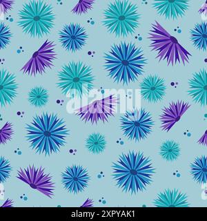 Simple vector floral pattern of blue and purple cornflowers on light background. Seamless pattern. Stock Vector