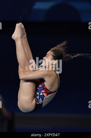 Saint Denis. 8th Aug, 2024. Nur Dhabitah Sabri of Malaysia competes during the women's 3m springboard semifinal of diving at the Paris 2024 Olympic Games in Saint-Denis, France, Aug. 8, 2024. Credit: Zhang Yuwei/Xinhua/Alamy Live News Stock Photo