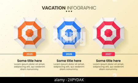 Infographic template with 3 options or steps. Vacation concept. Can be used for workflow layout, diagram, banner, webdesign. Vector illustration Stock Vector