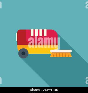 Cleaning machine scrubbing floor with rotating brush icon in flat style on a blue background Stock Vector