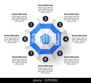 Infographic template with 8 options or steps. Umbrella. Can be used for workflow layout, diagram, banner, webdesign. Vector illustration Stock Vector