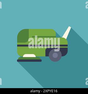 Green cleaning machine polishing floor, cleaning service logo, flat design icon with long shadow Stock Vector