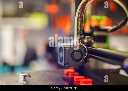 3D printer farm in a home factory. Production and handicraft. New technologies. Stock Photo