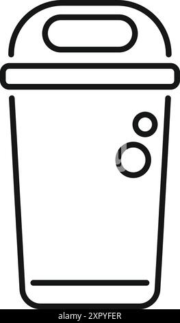 Simple line icon of a plastic trash can, featuring a handle and bubbles, ideal for representing waste disposal concepts Stock Vector