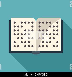 Open braille book lying on a blue background with a long shadow Stock Vector