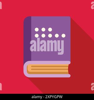Purple book cover with braille writing is lying down on a red background Stock Vector