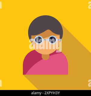 Illustration of a blind person wearing dark glasses is smiling and feeling happy Stock Vector