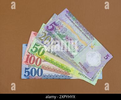 KSA currency notes of 5,10, 20, 50, 100 and 500 denominations Stock Photo