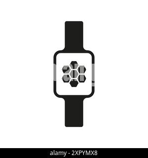 Smartwatch vector icon. Hexagonal pattern detail. Black simple design. Wearable tech. Stock Vector