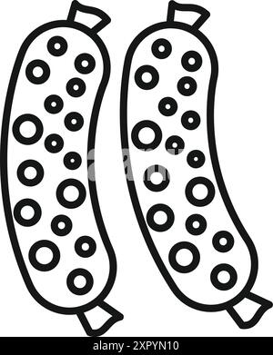 Line art icon of two whole pickled gherkins floating in brine inside a jar Stock Vector