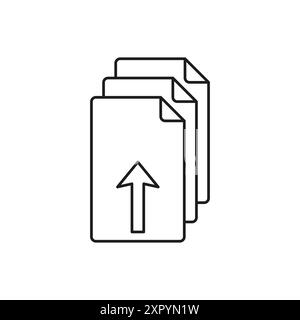 Upload document icon. Vector file transfer. Black and white. Simple outline design. Stock Vector