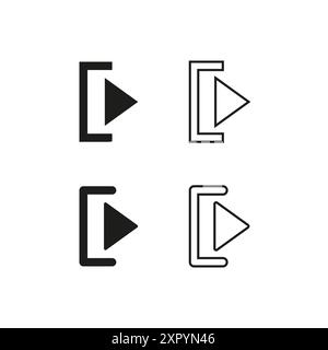 Play button icons set. Four different play symbols. Black and white vector illustrations. Simple and modern designs. Stock Vector